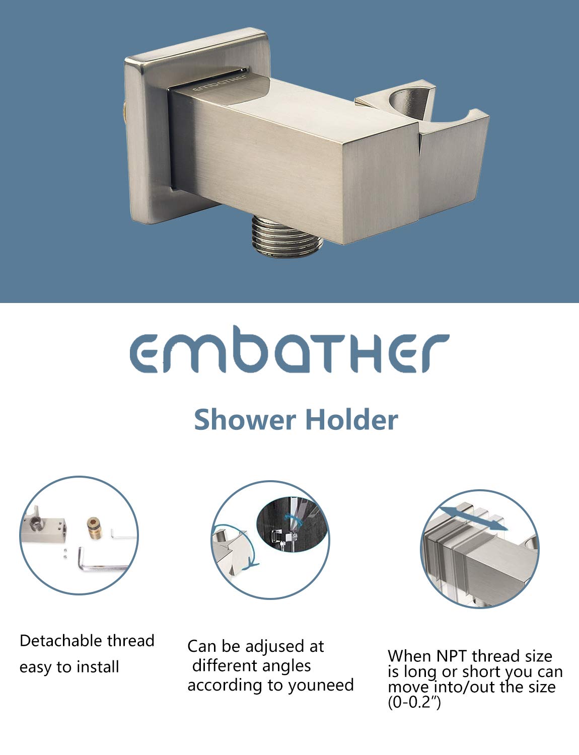 Sistema de Ducha EMBATHER Níquel Cepillado con Tecnología de Inyección de Aire de Última Generación 12 Pulgadas para Baño Ecológica