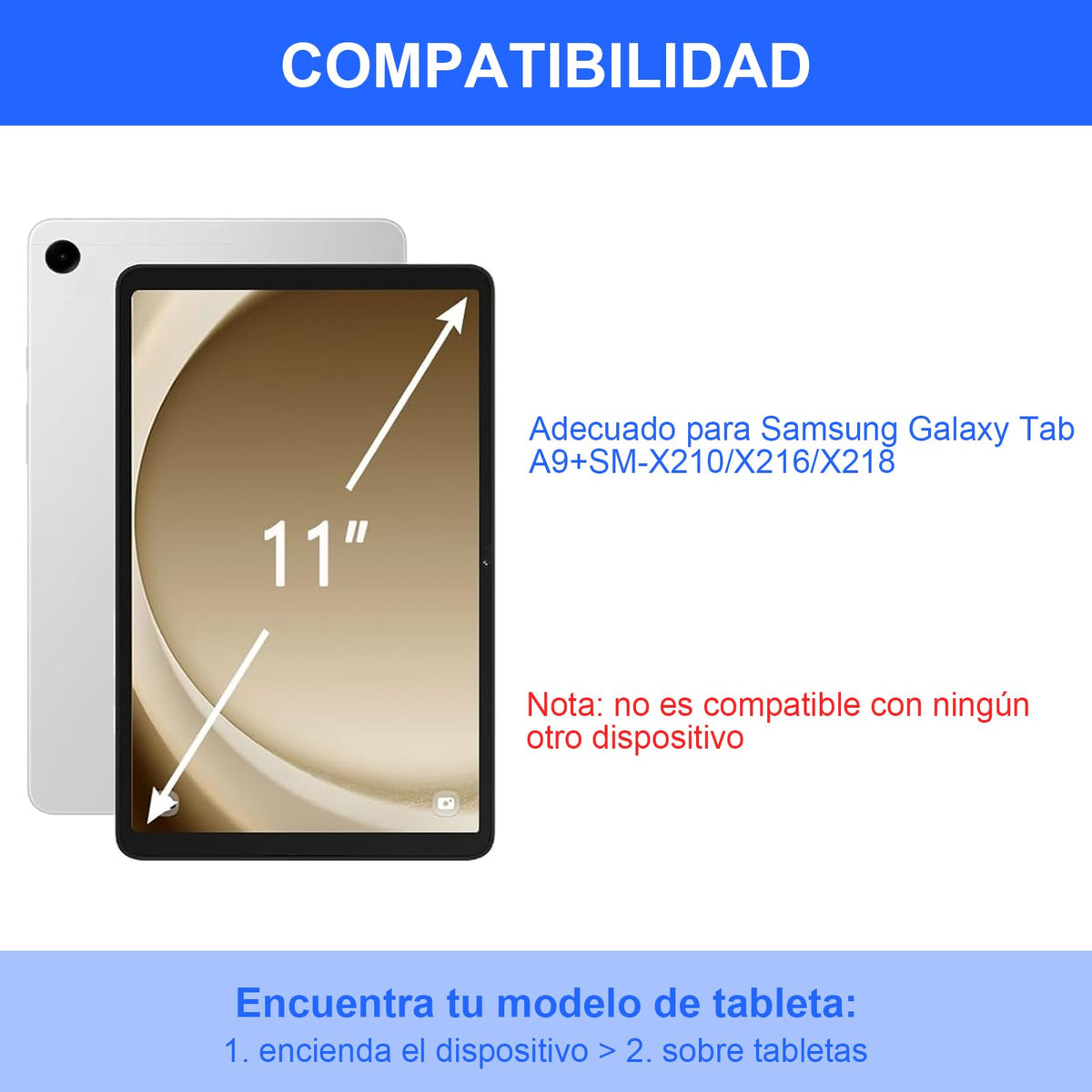 Funda Teclado Español CAVIGLTE Negro Retroiluminado 7 Colores con Ratón para Samsung Galaxy Tab A9+ A11+
