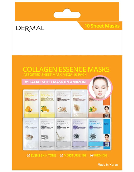 DERMAL 10 Mascarillas Faciales Brighten con Colágeno para Piel Sensible
