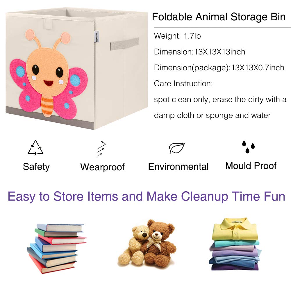 CLCROBD - Contenedores de almacenamiento de cubos de animales plegables de tela, caja/cofre/organizador de juguetes para guardería infantil, 33 cm (Mariposa)