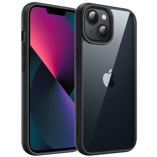JETech Funda para iPhone 13 6.1 Pulgadas, Carcasa Antigolpes, Marco de TPU Mate Color Sólido, Anti-Arañazos Respaldo Transparente (Negro)