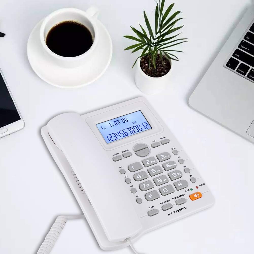 Wendry Teléfono con Cable con Identificador de Llamadas, Teléfono con Pantalal LCD, Teléfono con de Extensión de Doble Puerto, Teléfono con Cable y Altavoz(Blanco)