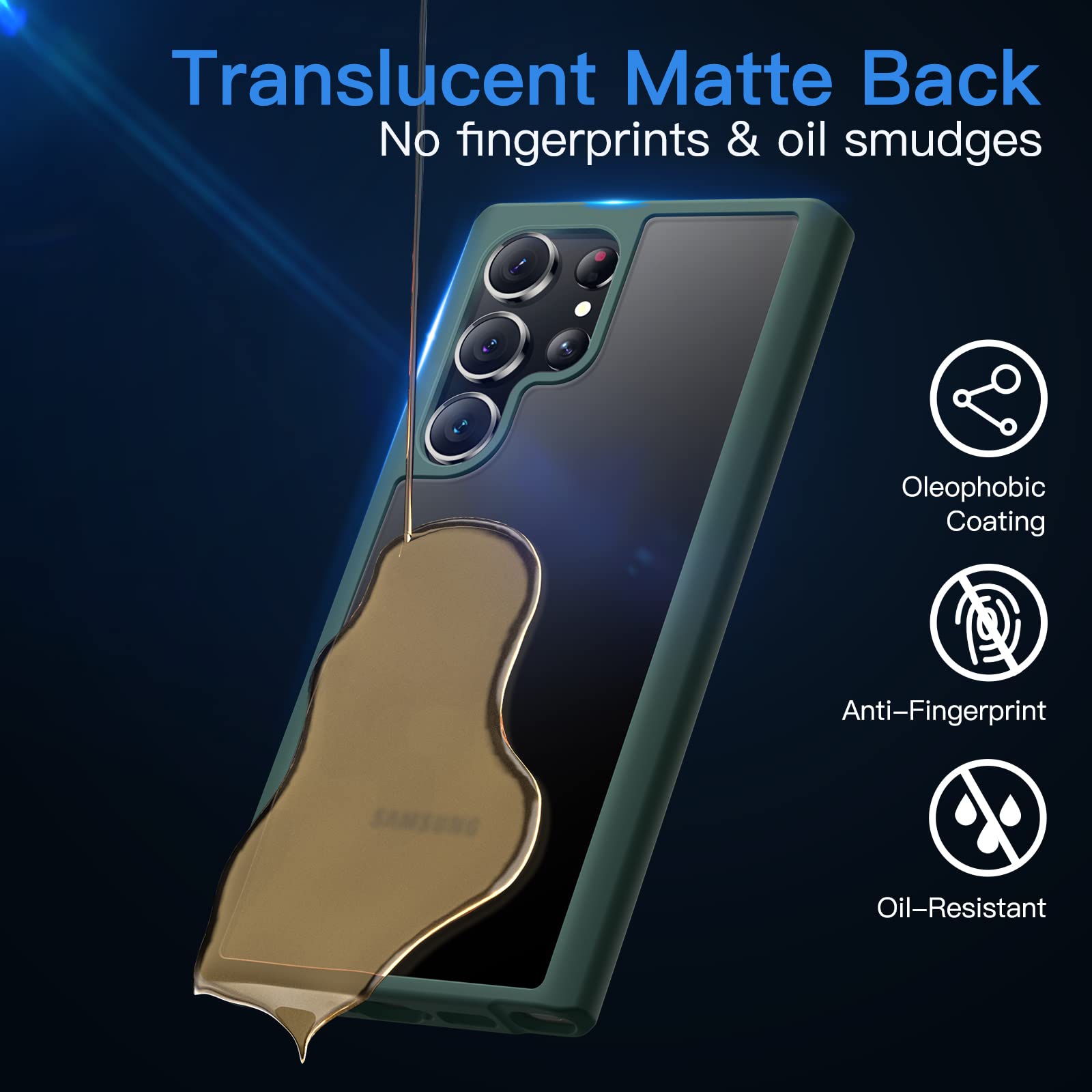JETech Funda Mate para Samsung Galaxy S23 Ultra 5G 6.8 Pulgadas, Carcasa Fina Trasera Translúcida Esmerilada, Antihuellas (Verde Noche)
