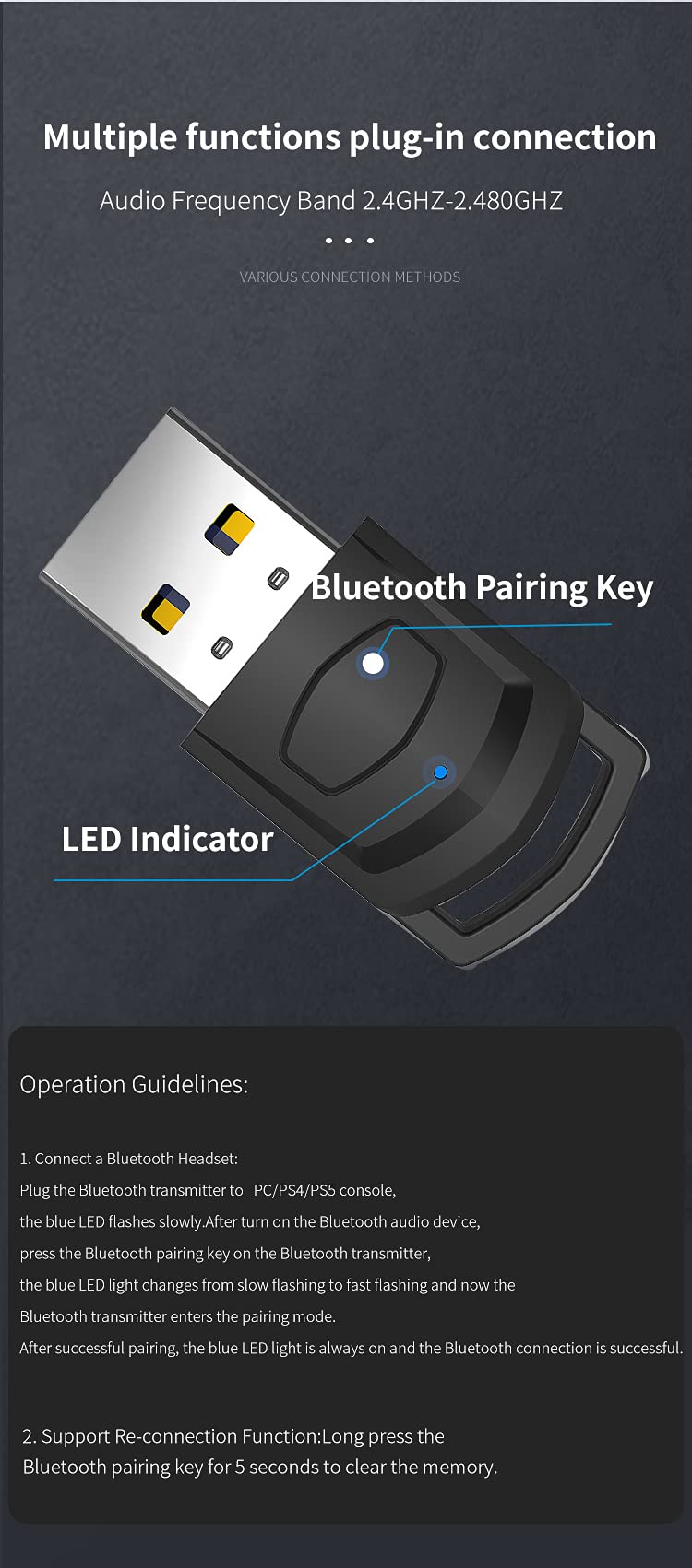 Adaptador de Audio VR Robot Bluetooth 5.0 Negro de Baja Latencia para Nintendo Switch, Lite, PS4, PC y Laptops