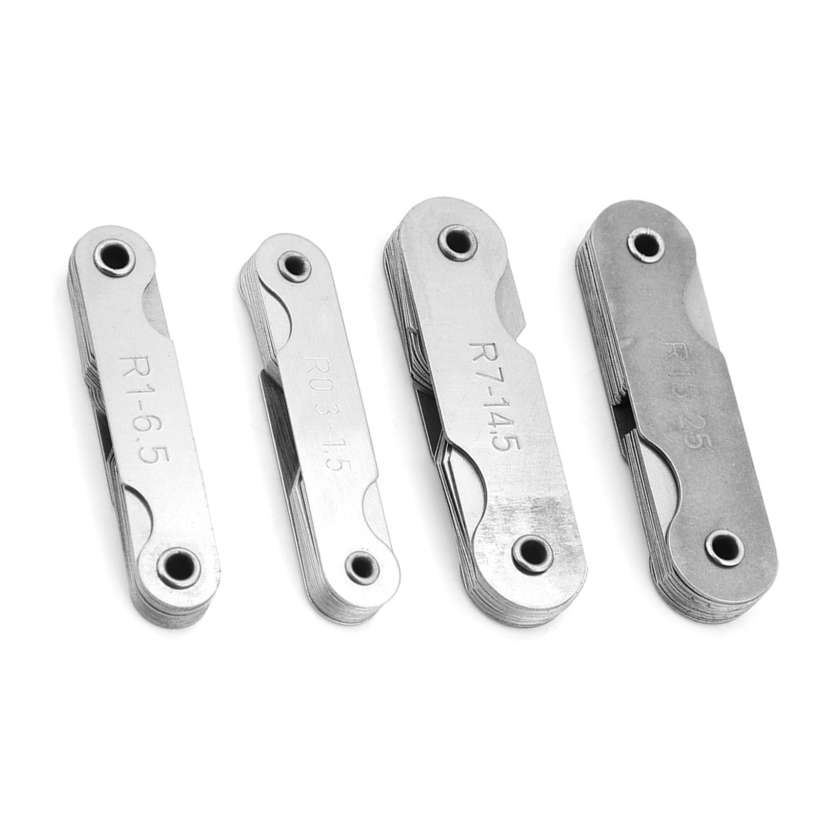 Hyuduo 4Pcs Radio Calibradores Acero Inoxidable Cóncavas/Convexos Medidor de Arco Herramienta de Medida de Bolsillo R0.3-1.5 / R1-6.5 / R7-14.5 / R15-25Mm Reemplazo de Gage