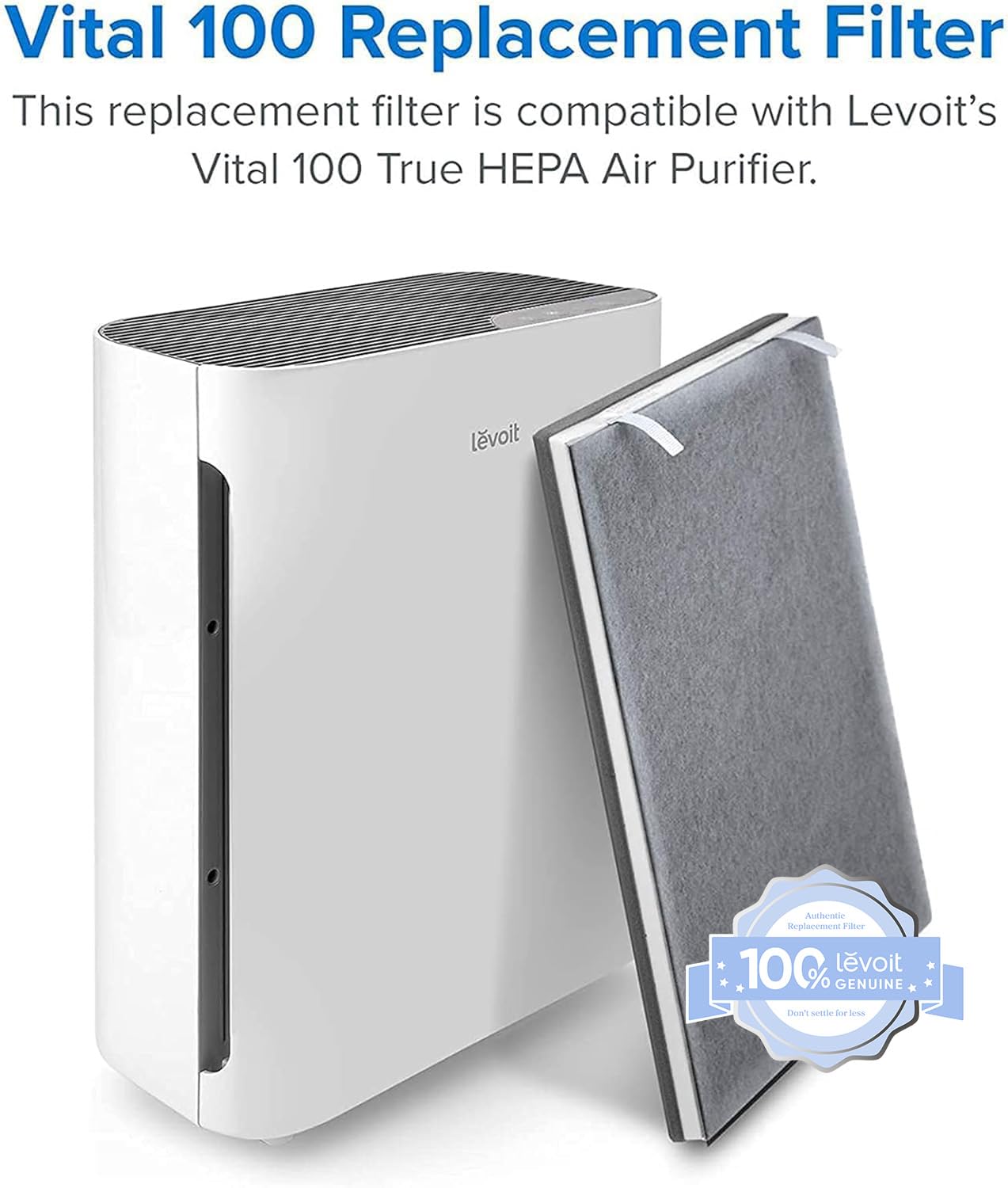 LEVOIT Repuesto de purificador de aire, True HEPA y filtros de carbón activado de alta eficiencia, Vital 100-RF, 2 unidades, blanco