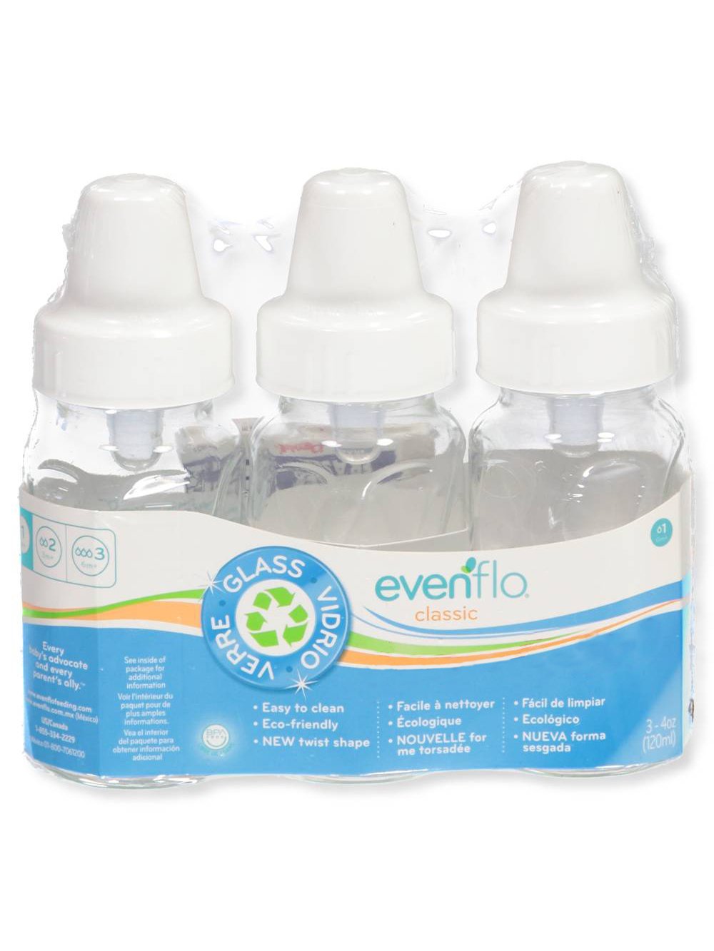 Evenflo 3 Pack Classic Glass Bottle, 4-Ounce