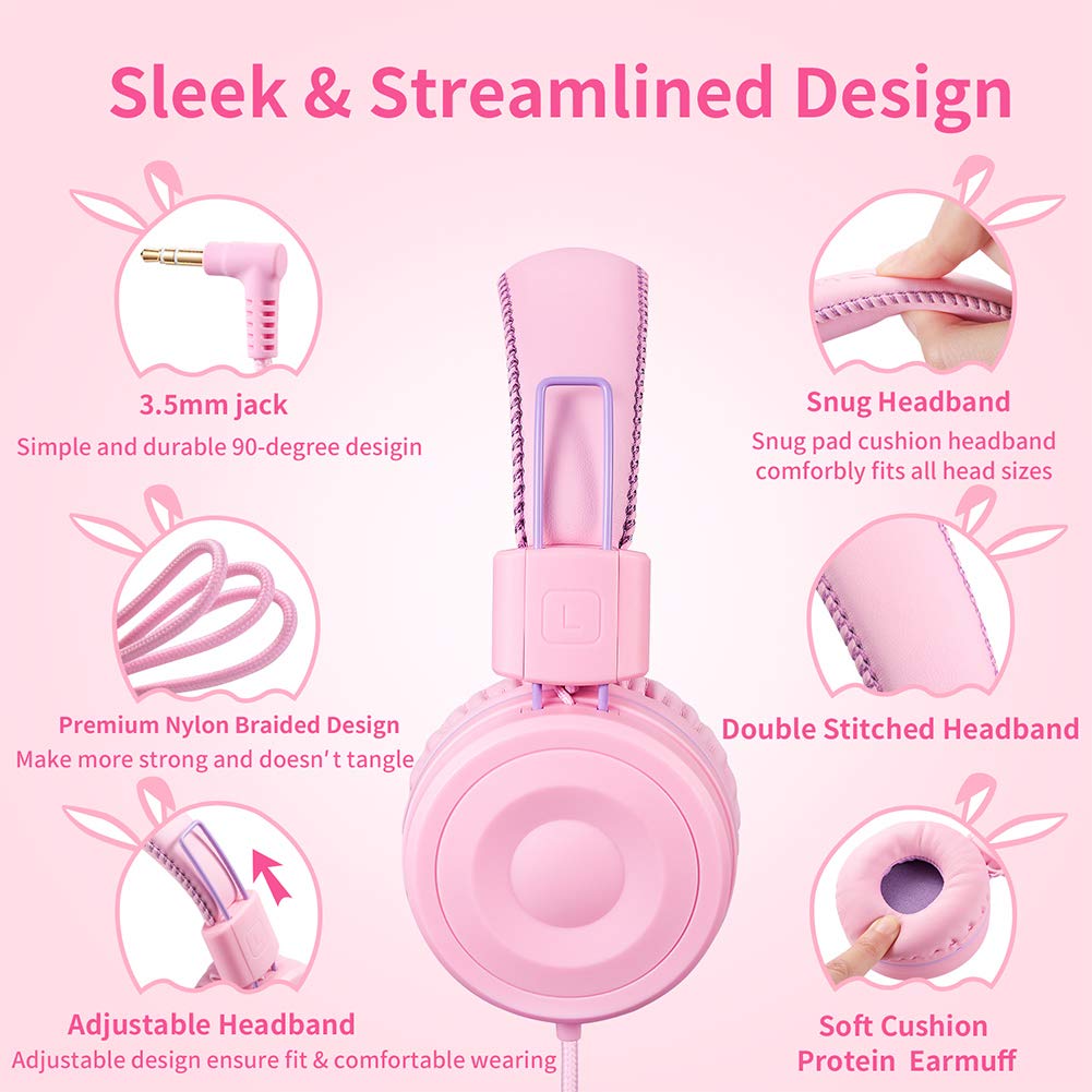 Auriculares POWMEE M1 Rosa Plegables y Ajustables para Niños