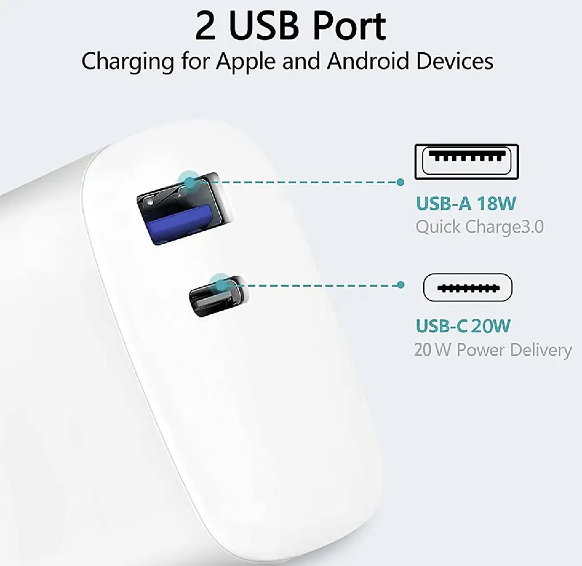 Cargador Rápido 30W USB-C Dual Veetone Blanco