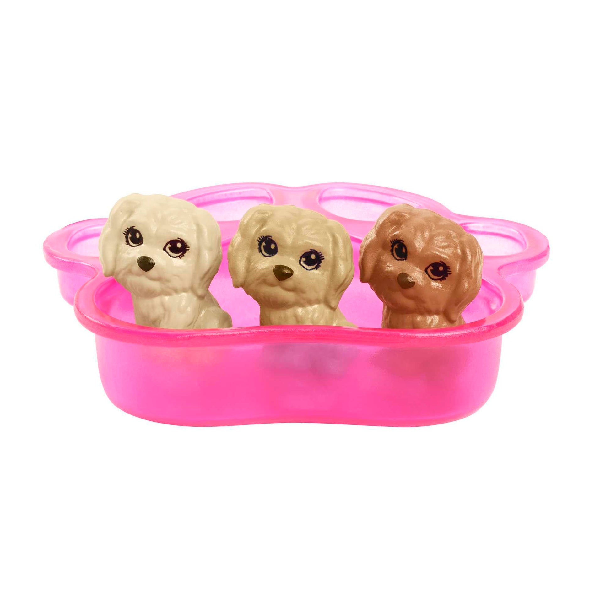 Barbie Sisters & Pets, Cachorros Recién Nacidos, Muñeca y Set de Juego con 1 perrita y 3 cachorritos, para niñas de 3 años en adelante