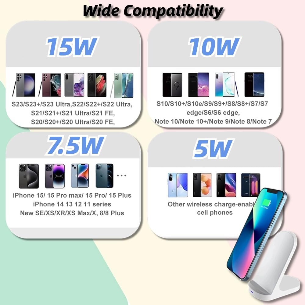 KLOKOL - Cargador inalámbrico rápido de 15 W, 10 W, soporte de carga inalámbrico, compatible con iPhone 14, 13, 12, 11, Pro XR XS 8 Plus, Galaxy S22, S21, S20, Note 20, 10, Google LG