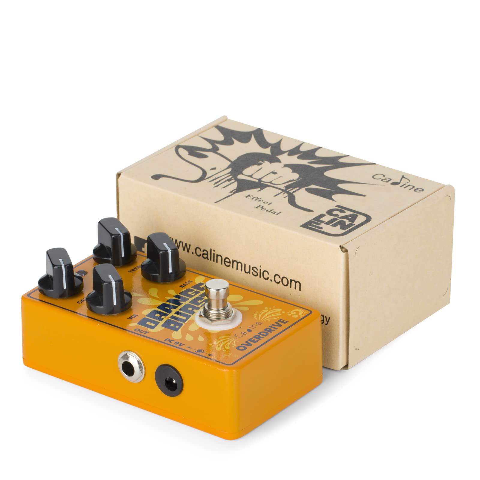 Caline CP-516 Orange Burst Overdrive Pedal de efecto guitarra True Bypass Design White Pomos