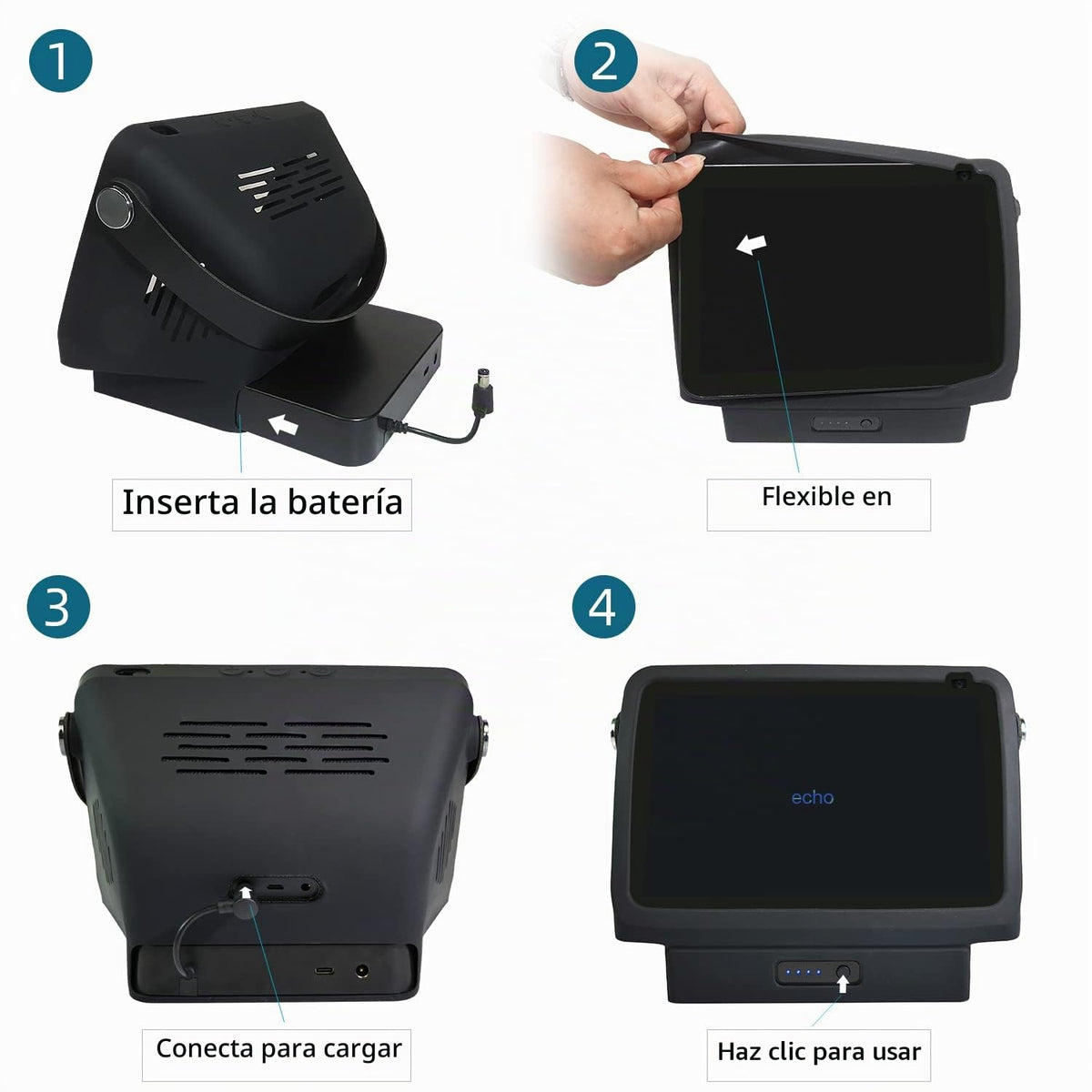Base de Batería Blanou Negro para Show8 1ª y 2ª Generación con Cargador Portátil y Soporte para Altavoz Inteligente Xiaodudao 15600mAh Protector 9.5 Horas Trabajo.