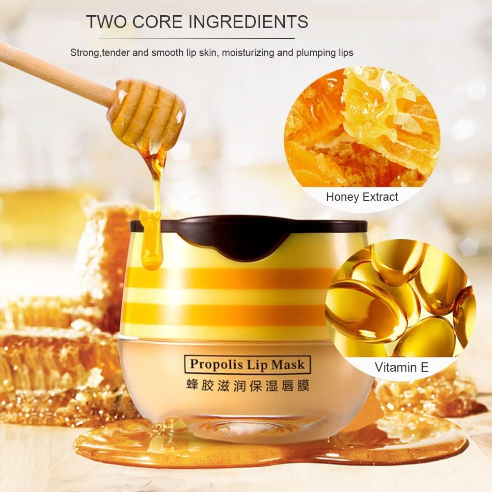 Bálsamo Labial de Miel de Abeja,Bálsamo Labial Hidratante con Propóleo,Bálsamo Labial Hidratante de Miel con Propóleo,Hidratación y Prevención de Labios Secos y Agrietados (Honey Pot)