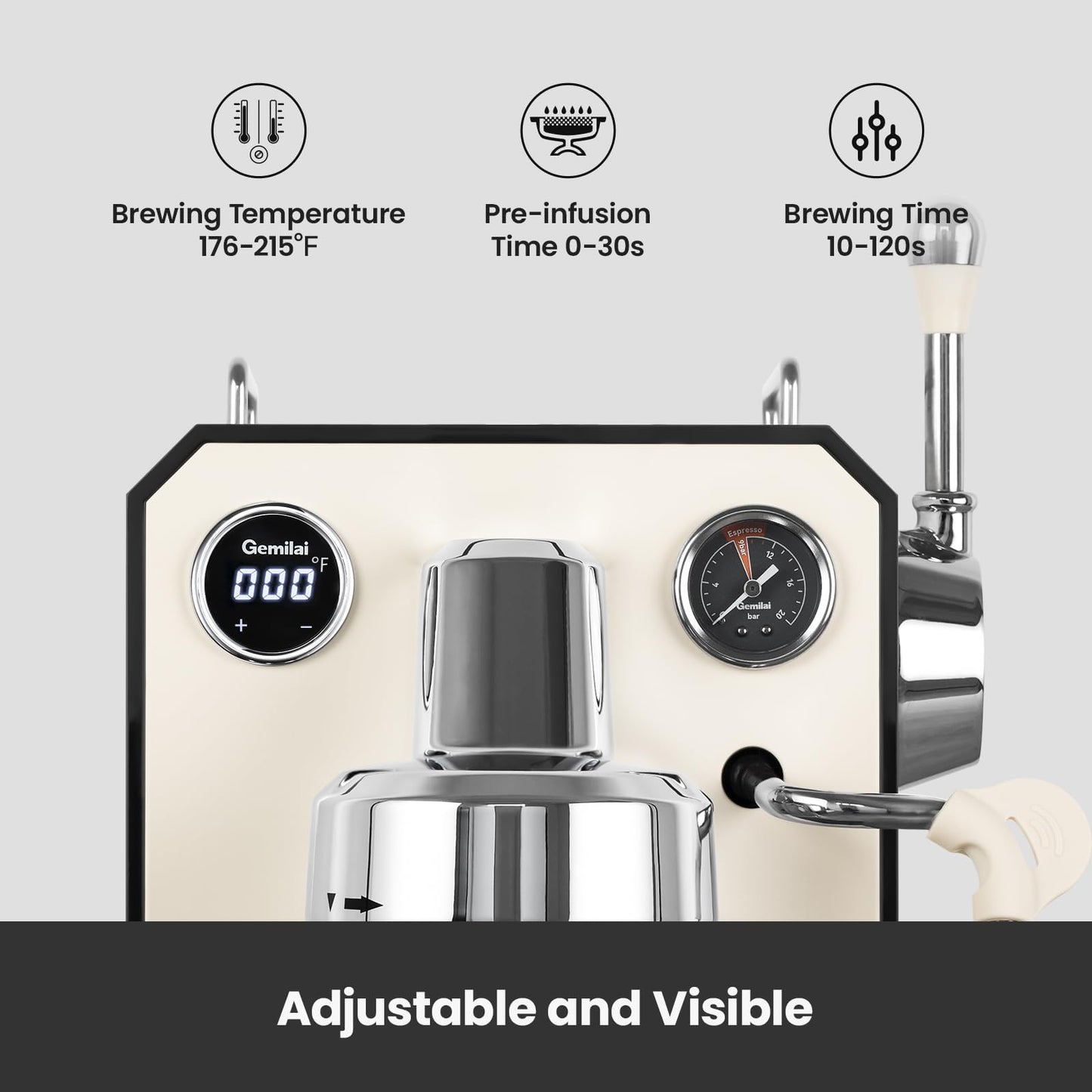 Máquina de café espresso Owl, máquina de café espresso semiautomática profesional de 15 barras con espuma de leche, tanque de agua extraíble de 64 onzas, doble visualización, para capuchino, latte en