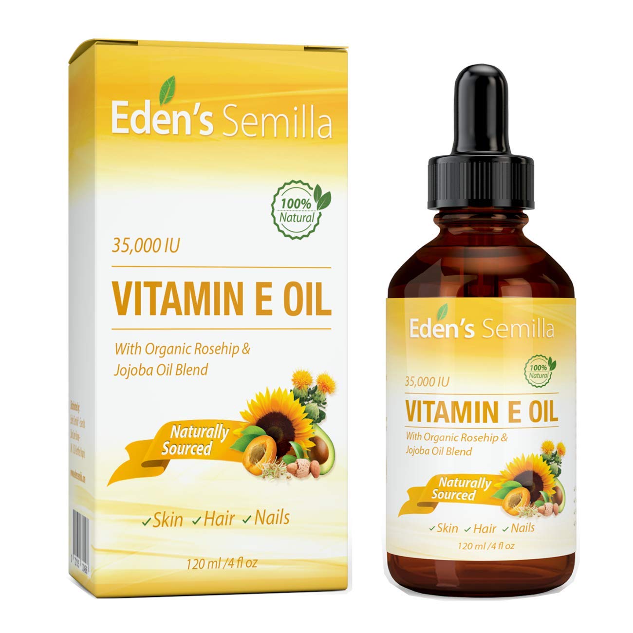 Aceite Orgánico de Vitamina E para Piel: Rosa Mosqueta, Jojoba - Nutrición, Protección Rostro y Cuerpo - Ingredientes Puros - 4 oz - Absorción Rápida - Tratamiento Natural y Efectivo.