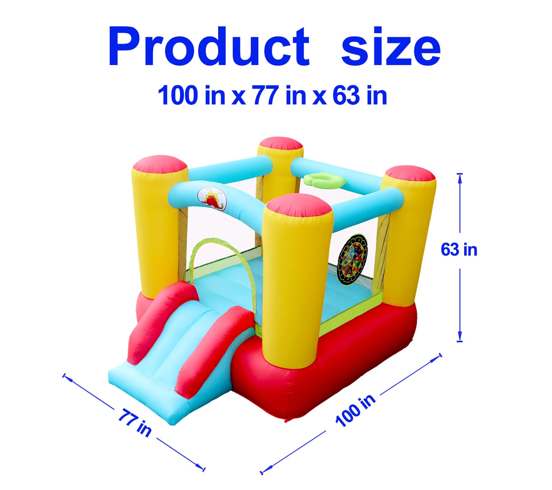 Tobogán Inflable WELLFUNTIME Azul Castillo de Salto con Soplador para Niños