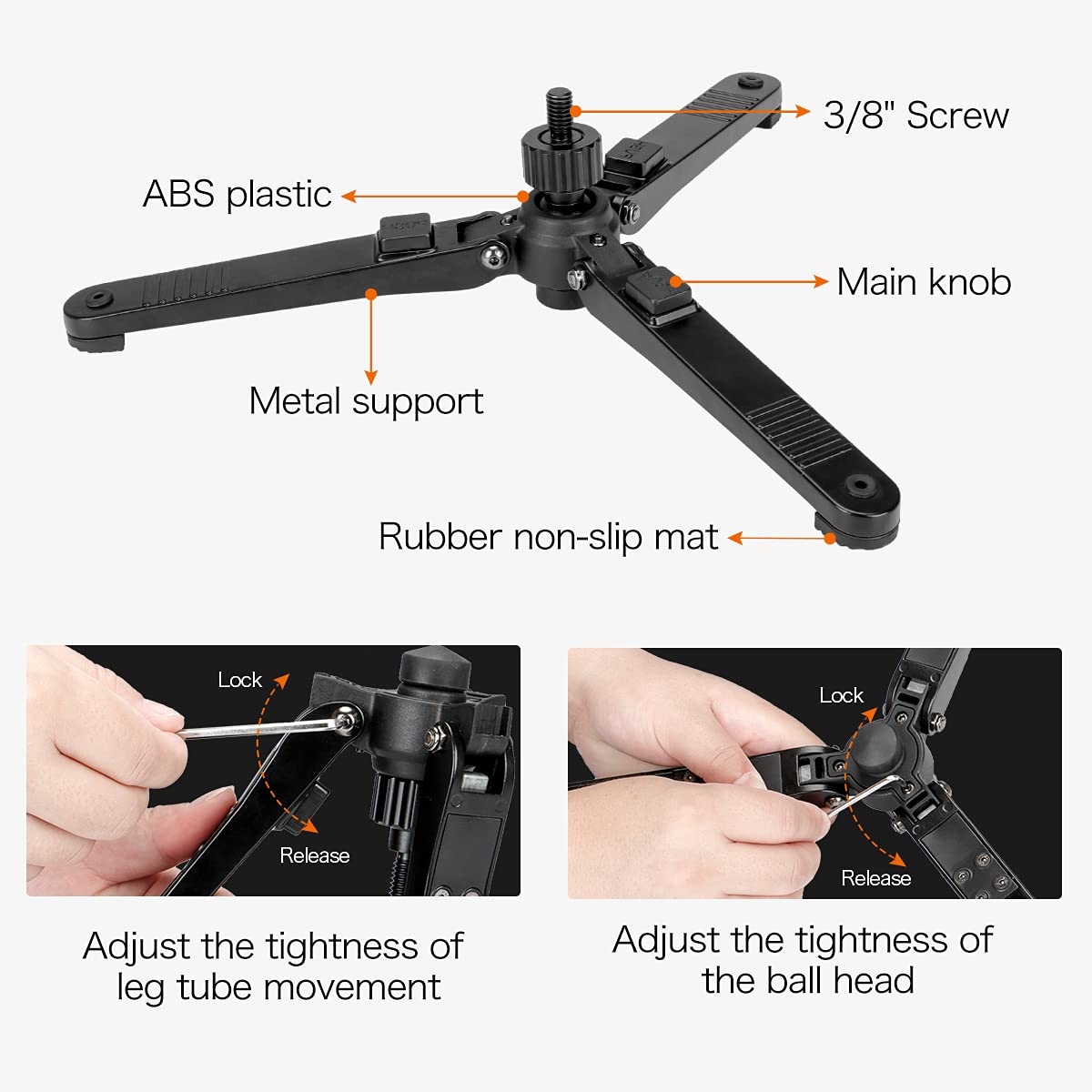 koolehaoda - Mini trípode, Base Universal de 3 Patas, Soporte Unipod con Tornillo de 3/8 Pulgadas para monopodes, Cabeza de Bola - KM3