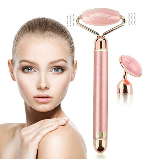 Rodillo de jade eléctrico y masajeador facial, masajeador facial de cuarzo rosa, rodillo facial para mejillas, adelgazante 2 en 1, herramientas de cuidado de la piel, levantamiento facial, antienvejecimiento, apriete de la piel