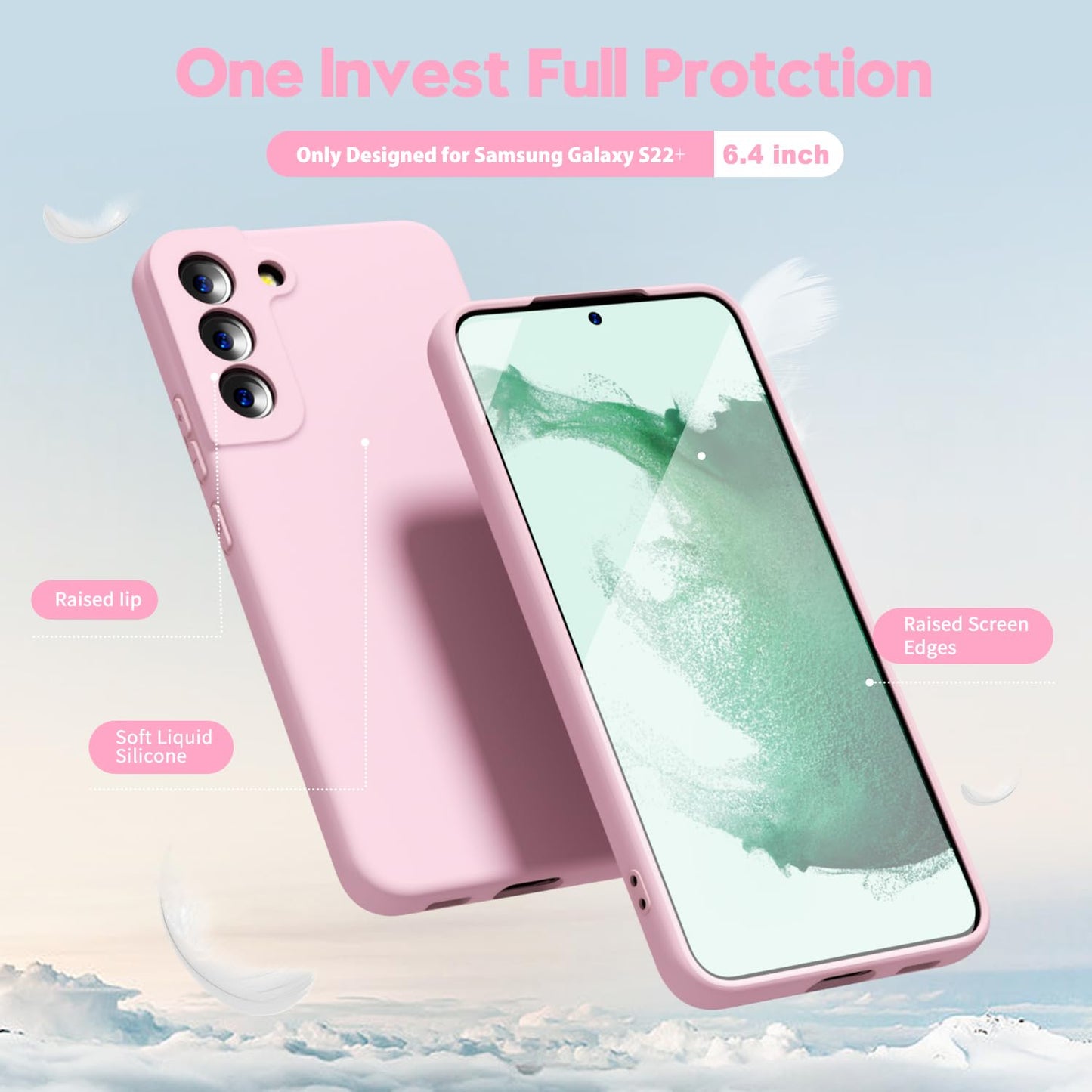 oakxco - Funda de silicona líquida para Samsung Galaxy S22 Plus, bonita funda delgada de goma suave TPU lisa de gel para mujeres y niñas, estética, mate sólido protector y a prueba de golpes, rosa