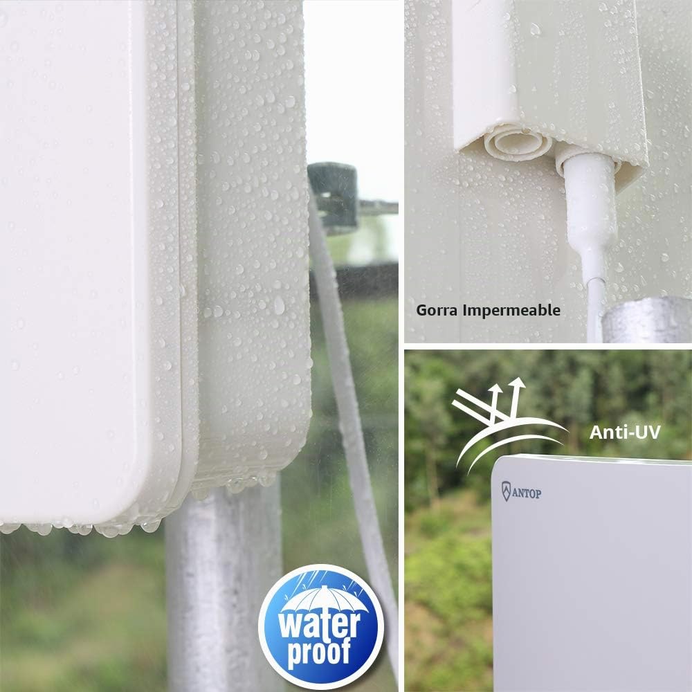 Antena HDTV de Panel Plano ANTOP AT-400B Blanca con SmartPass y Rango de 80 Millas para Exteriores e Interiores