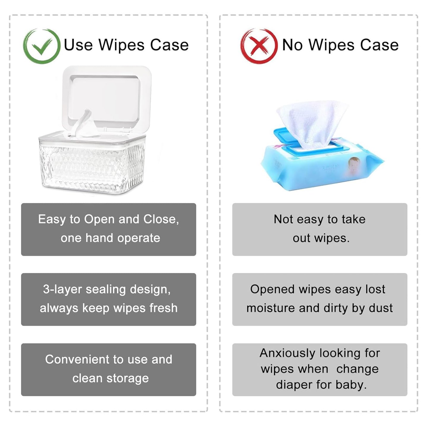 HSWT 2 paquetes de dispensador de toallitas, dispensador de toallitas con diseño de sello, soporte para toallitas, caja para baño, mantiene las toallitas frescas, a prueba de polvo y antideslizante