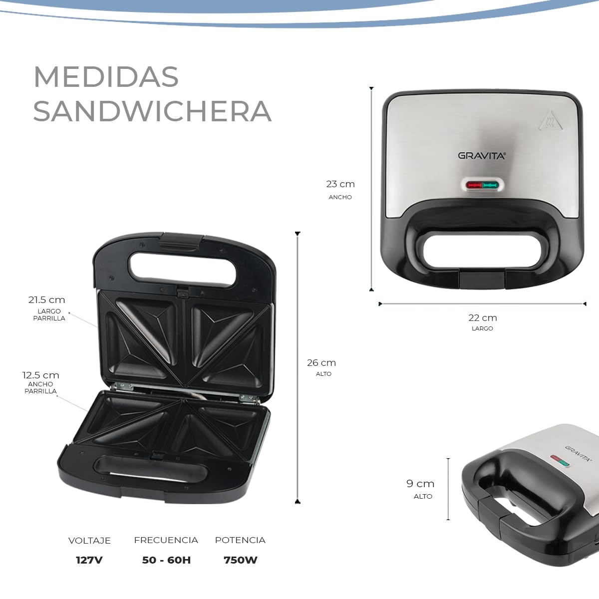 Sandwichera Eléctrica Antiadherente con Moldes de Cerámica Desmontables y Asa Termoaislante