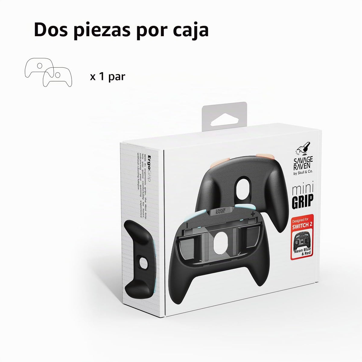 Soporte de Agarre Skull & Co. MiniGrip Azul Neón y Rojo Negro para Nintendo Switch 2 Joy-Con