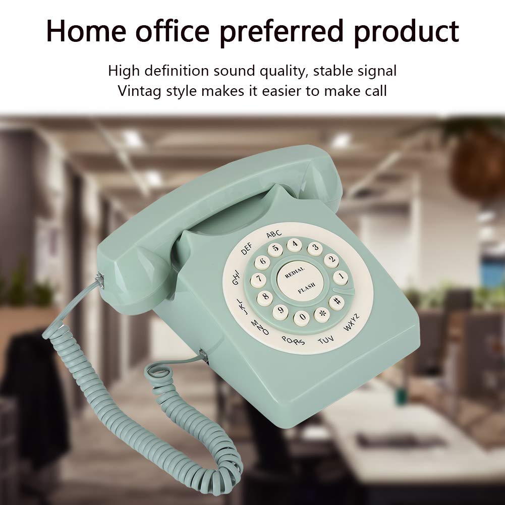 V BESTLIFE Teléfono Antiguo para decoración del hogar, teléfono Fijo con Cable clásico, teléfono Retro Europeo clásico, Llamada de Alta definición Verde, botón Transparente Grande