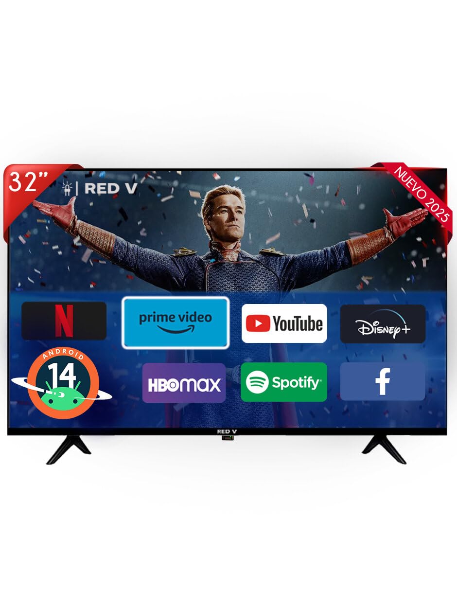Red V Televisión Redv 32 Pulgadas Smart TV Android 12 HD - Pantalla LED, Resolución HD 720p, Acceso a Apps de Streaming, Conectividad WiFi, Puertos HDMI y USB, Dolby Audio, Bisel Delgado