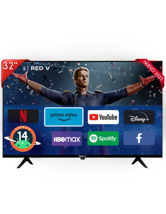 Red V Televisión Redv 32 Pulgadas Smart TV Android 12 HD - Pantalla LED, Resolución HD 720p, Acceso a Apps de Streaming, Conectividad WiFi, Puertos HDMI y USB, Dolby Audio, Bisel Delgado