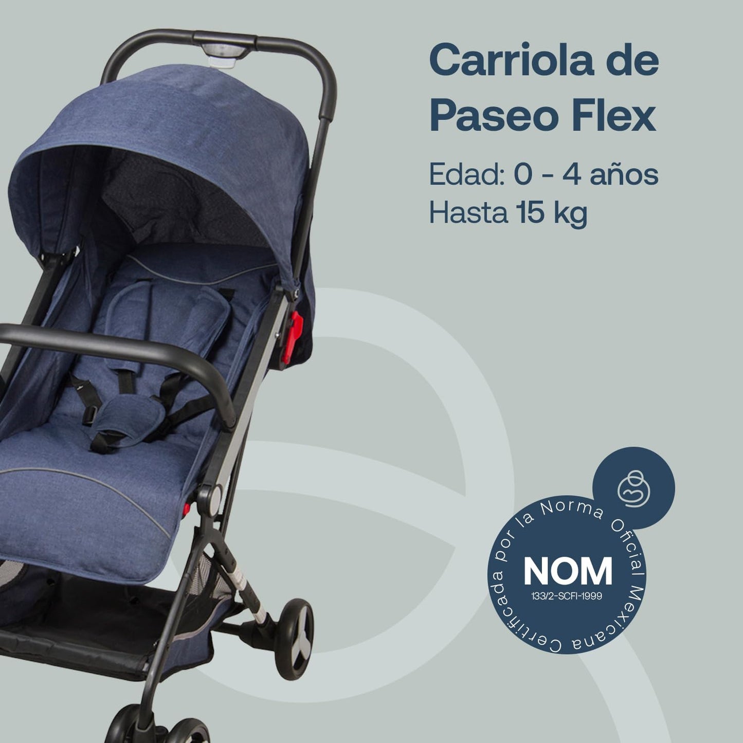 Bebesit Carriola para bebe Flex - Reclinable - Carriola de Baston Ligera con Cinturón de 5 puntos - Recién Nacidos a 4 Años o hasta 15 kilos - Compacta, Liviana y Plegable - Carriola de Viaje