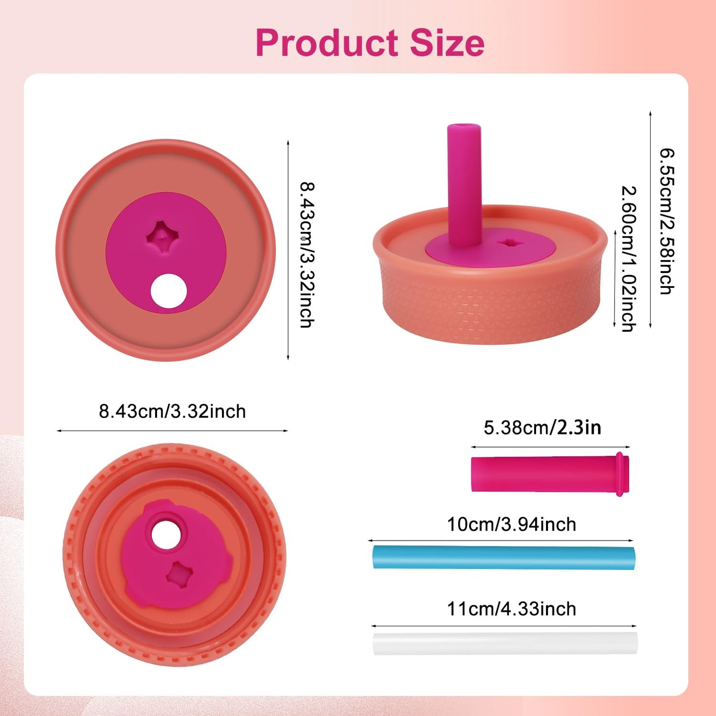 PHULWEL - Paquete de 2 tapas de repuesto para Owala Kids - Vaso aislante de 12 onzas y 15 onzas, tapa resistente a derrames con 4 popotes flexibles, sin BPA, apto para lavaplatos, accesorios para
