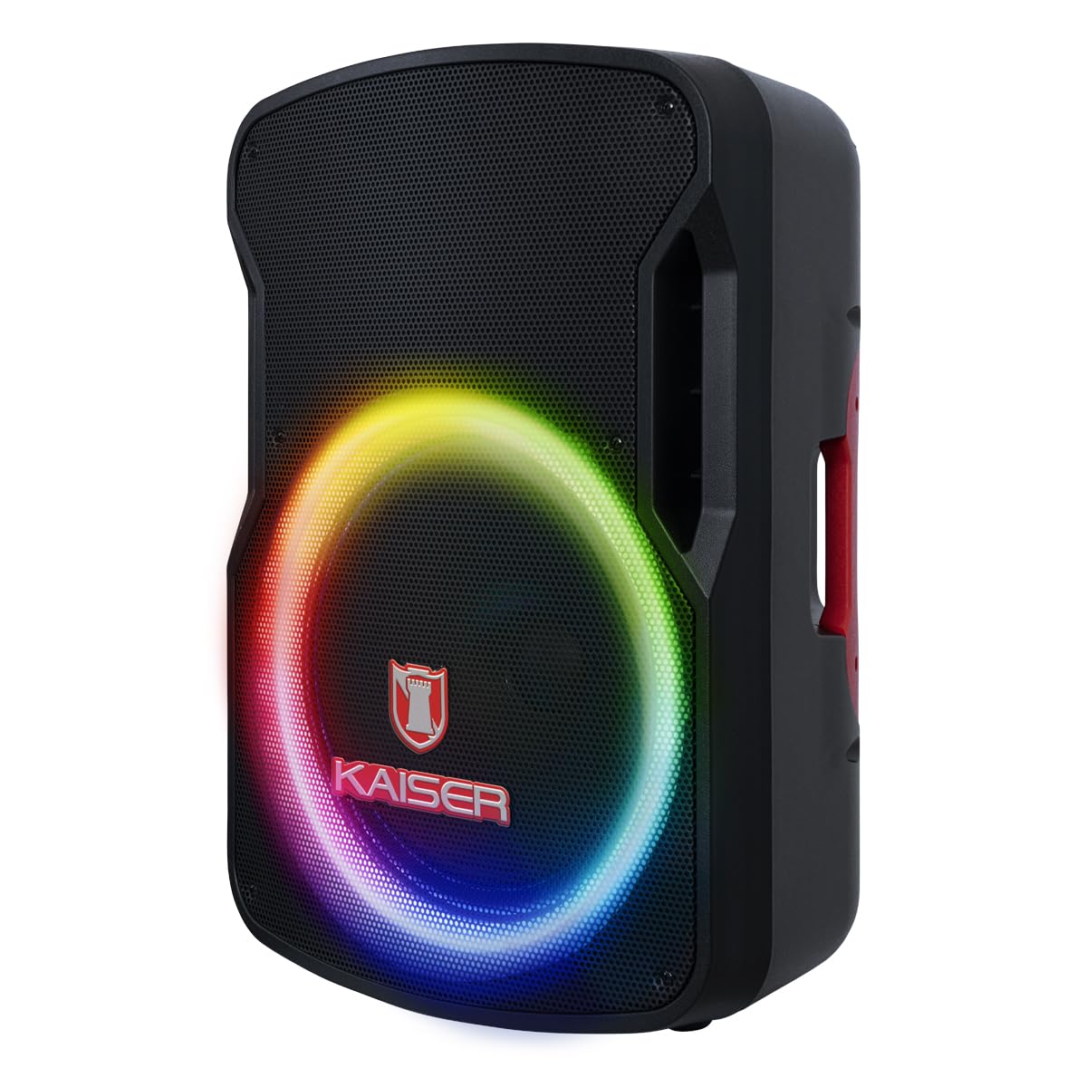 Bafle Profesional de 15 Pulgadas Circle Light 80W RMS Recargable con KSR-Link, Bluetooth, FM, USB, Micro SD, Grabadora, Micrófono Alámbrico, Control Remoto y Stand Potencia de 80w RMS MSA-6516MX