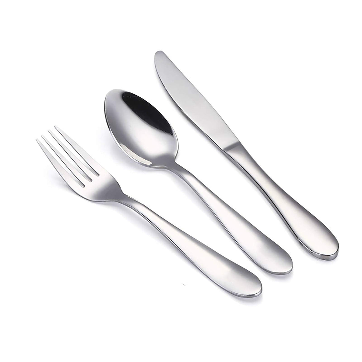VANRA - Juego de cubiertos para niños, 3 piezas, acero inoxidable 18/10, juego de vajilla para niños, juego de cubiertos plateados, utensilios de cena para niños (acabado chapado en cromo) (cuchillo