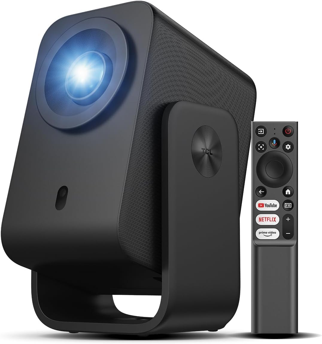 TCL C1 Proyector inteligente 4K, compatible con Google TV, WiFi y Bluetooth, enfoque automático/Keystone, 1080P HDR10, Dolby Audio, mini proyector LCD de rotación de 285° para recámara/cine en casa/al