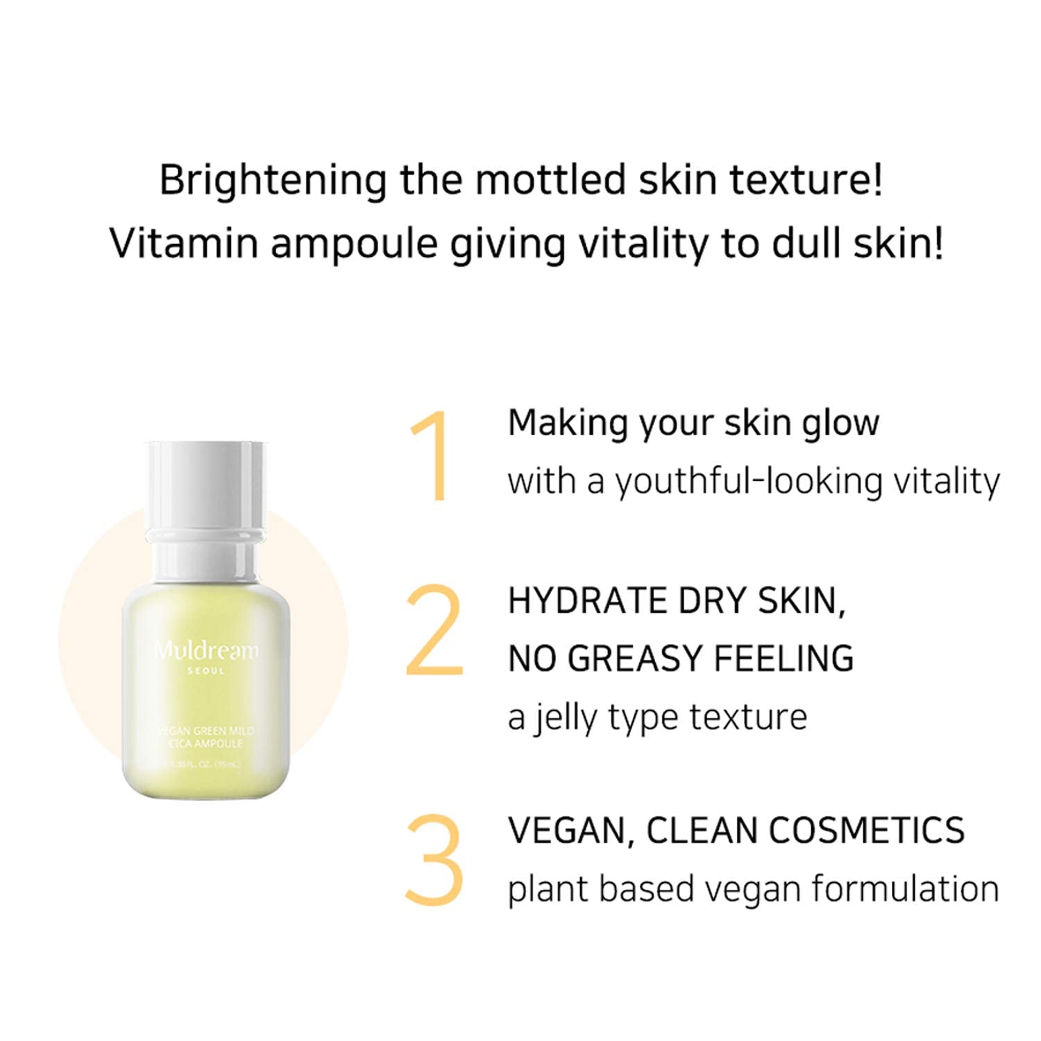 Muldream Serum Ampolleta Vegana de Vitamina C | MULDREAM Vegan Green Mild Vita Ampoule 55ml | Producto Importado de Corea | Producto Vegano | Cruelty Free | K-beauty