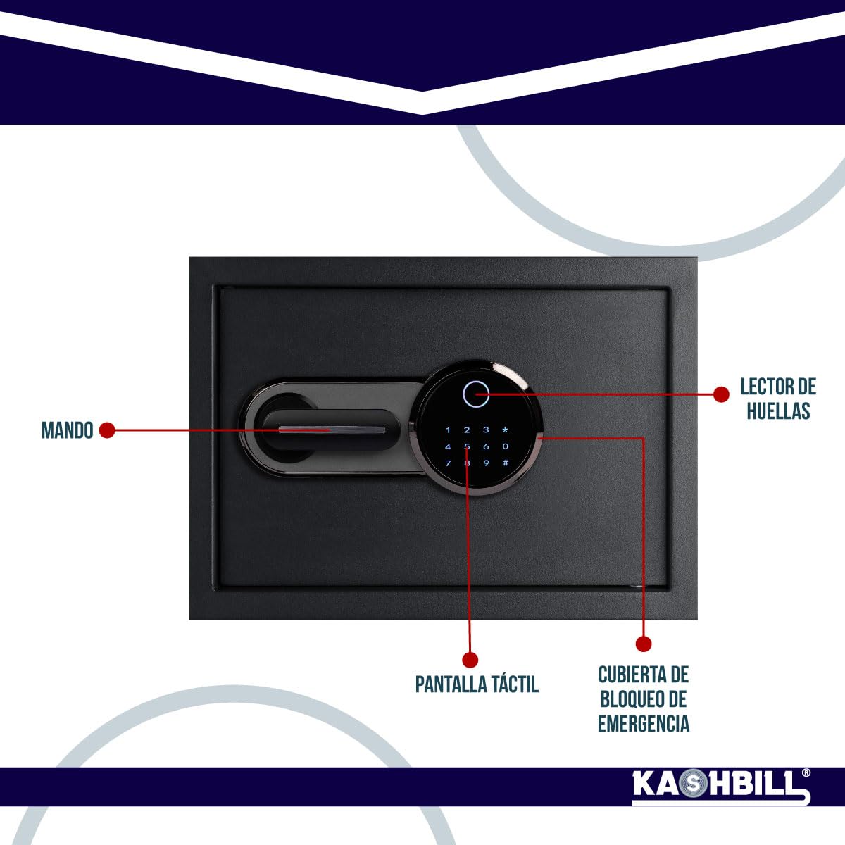 KASHBILL Caja Fuerte Biométrica Touch Grande 30x38x30 cm Modelo CFBT03 Con Cierre de Huella Digital, Panel Touch y Llave de Emergencia, Seguridad Avanzada para Hogar y Oficina caja fuerte grande