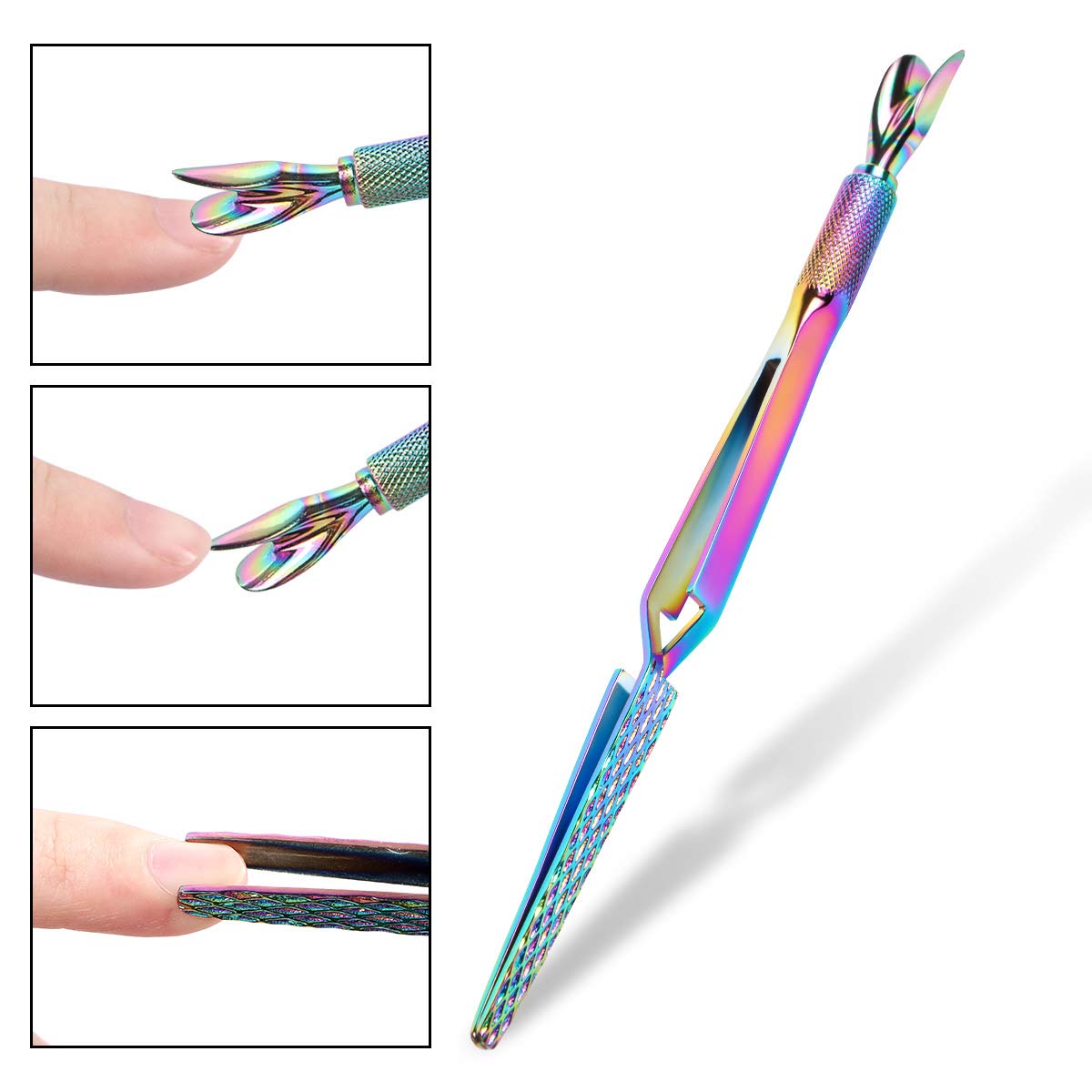 2 herramientas de arte de unas coloridas de acero inoxidable para pellizcar cuticulas - Pinzas multifuncion para moldear unas postizas herramienta de manicura