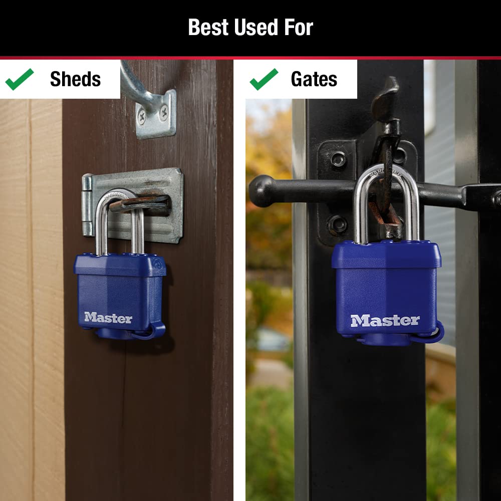 Juego de Candados Laminados Master Lock Azul con Cubierta para Intemperie 40 mm 3 Piezas