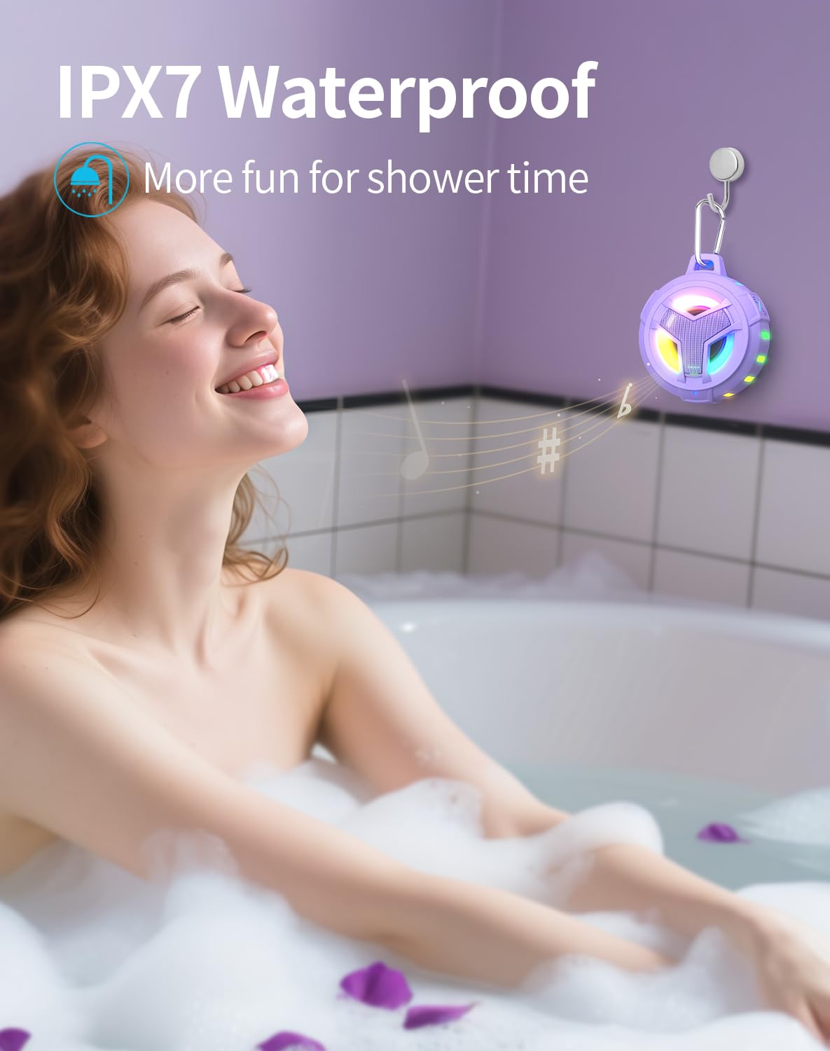 EBODA - Altavoz de Ducha Bluetooth, Altavoces Pequeños Inalámbricos Portátiles Impermeables IP67, Flotante, 24H de Reproducción para Casa, Playa, Piscina, Kayak, Senderismo, Accesorios de Barco