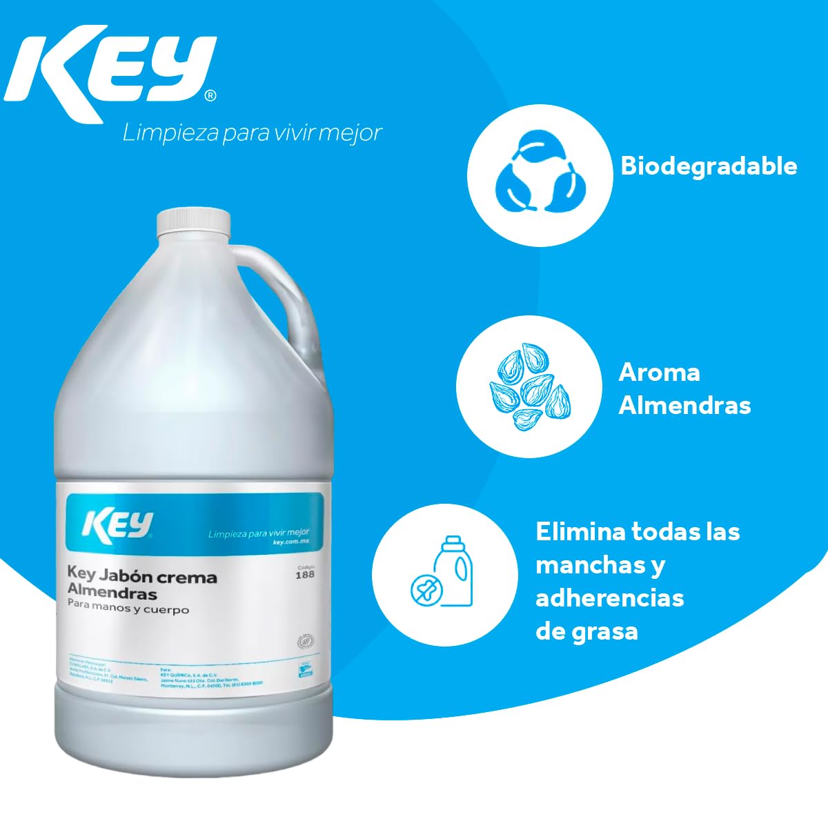 Jabón En Crema Almendras Para Manos Y Cuerpo Key 4 Lt