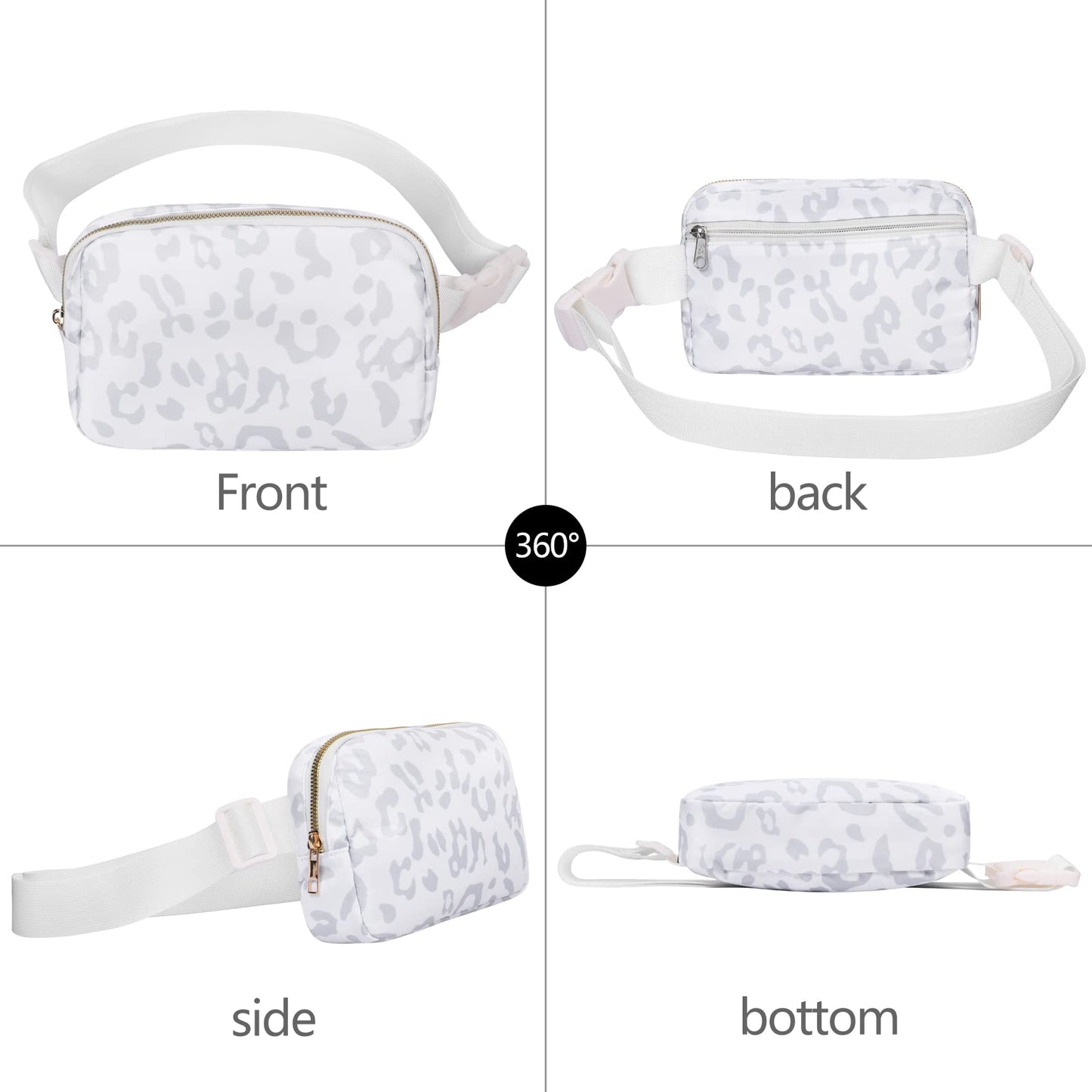 Riñonera VOROLO Leopardo Blanco con Correa Ajustable para Mujeres y Hombres