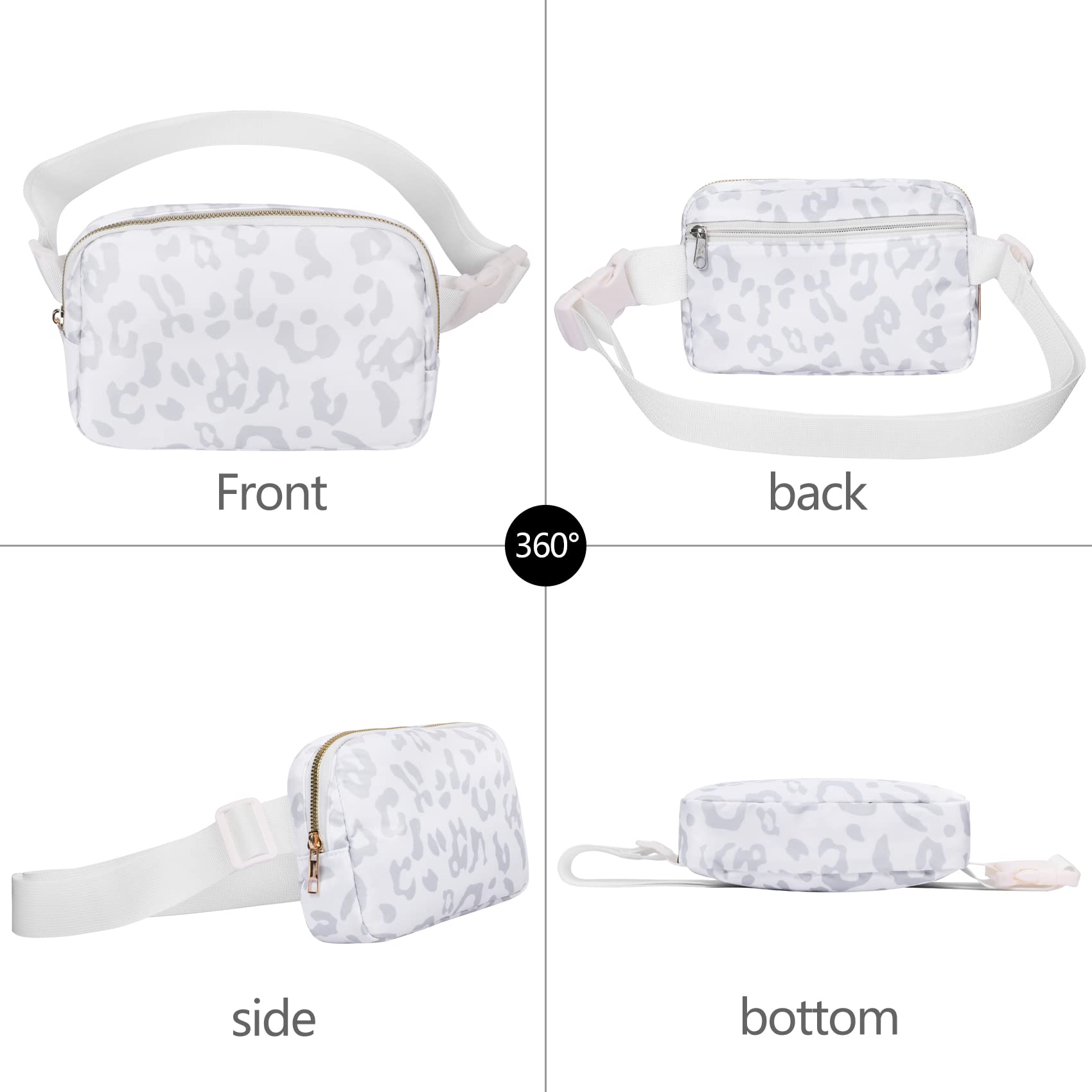 Riñonera VOROLO Leopardo Blanco con Correa Ajustable para Mujeres y Hombres