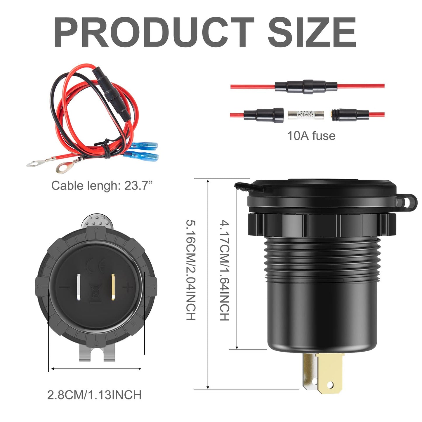 Toma de corriente USB de 12 V/24 V, carga rápida 3.0, enchufe de cargador de coche de doble puerto con voltímetro azul, cargador USB de aluminio impermeable, kit de bricolaje para coche, motocicleta