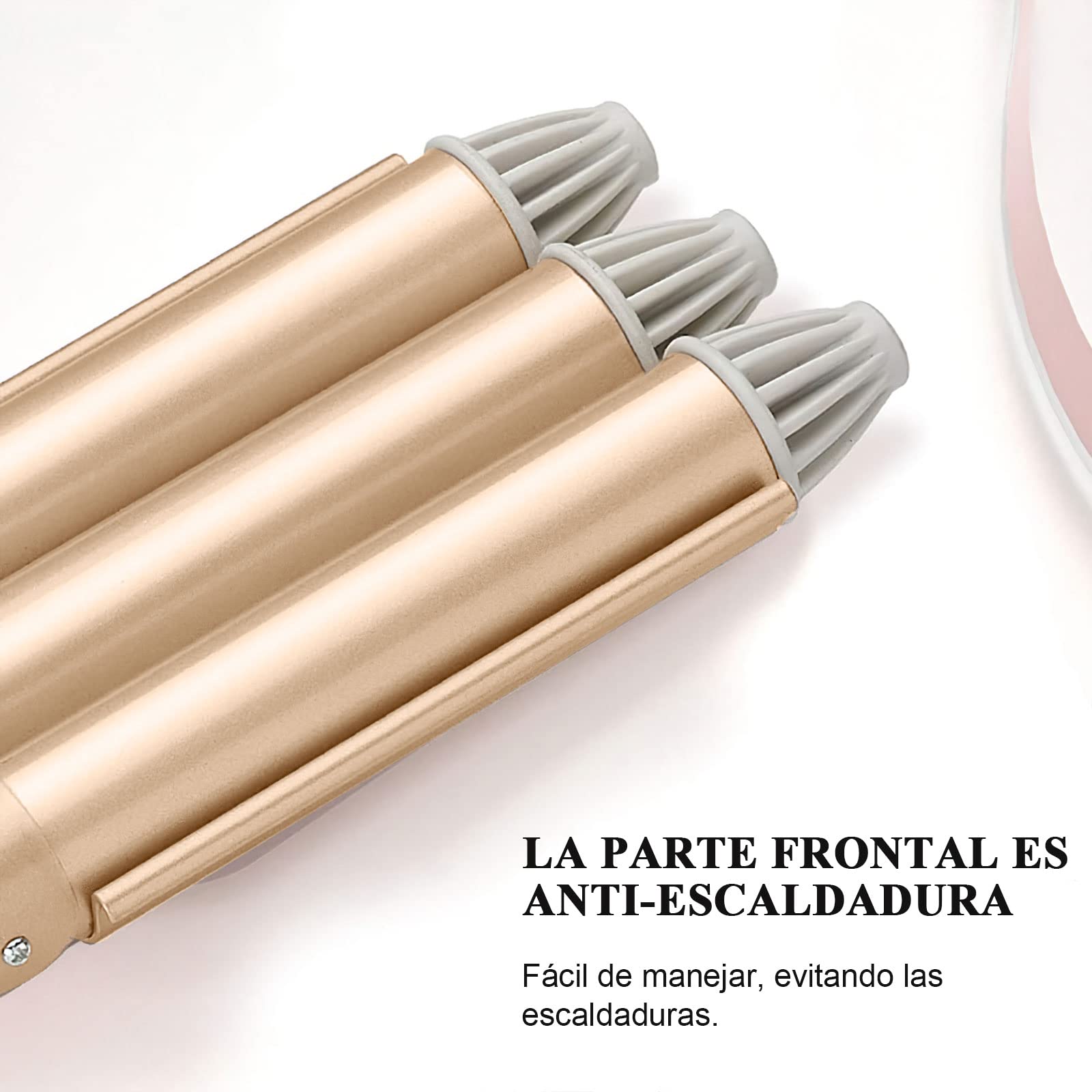 Rizador de Pelo,25mm Rizador De Cabello Ondas Cerámica 3 Barriles,Rizador para Cabello,Ondas Cerámica con Temperatura Ajustable, Calienta Rápidamente para Mujer en Casa y Viaje, Cabello Largo o Corto Herramientas de Peinado,Oro