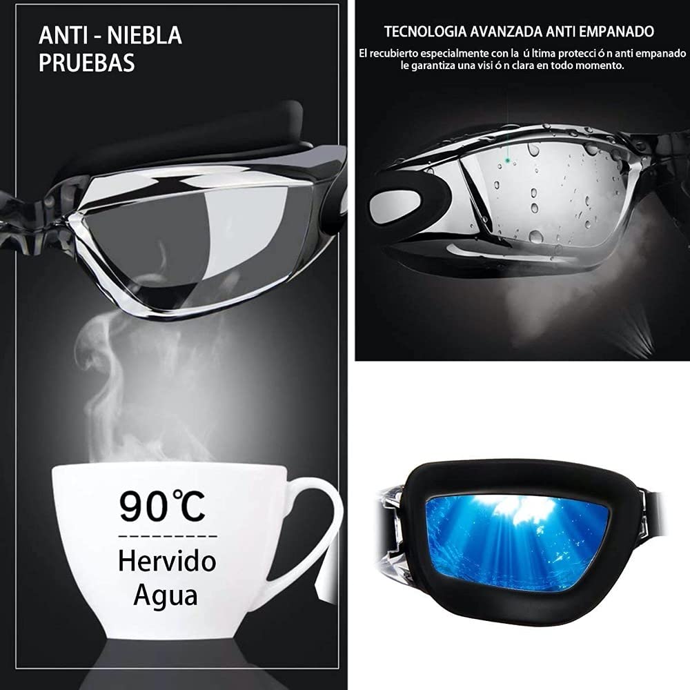 Gafas de Natación para Adultos y Niños Antivaho Protección UV Sin Fugas 6 en 1 con Clip Nasal