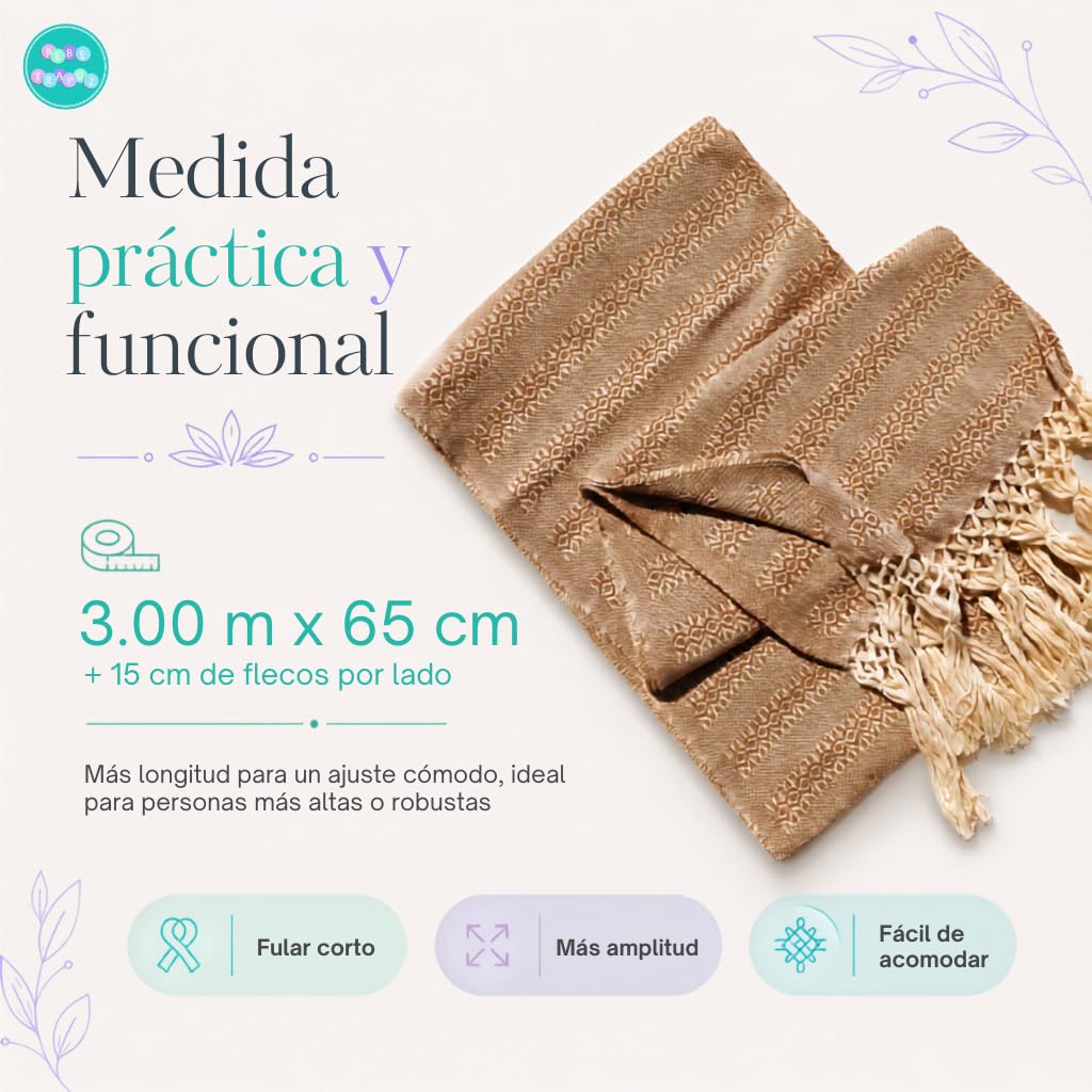 Rebozo Artesanal Mexicano 100% Algodón, Fular 3 m x 65 cm, Caramelo