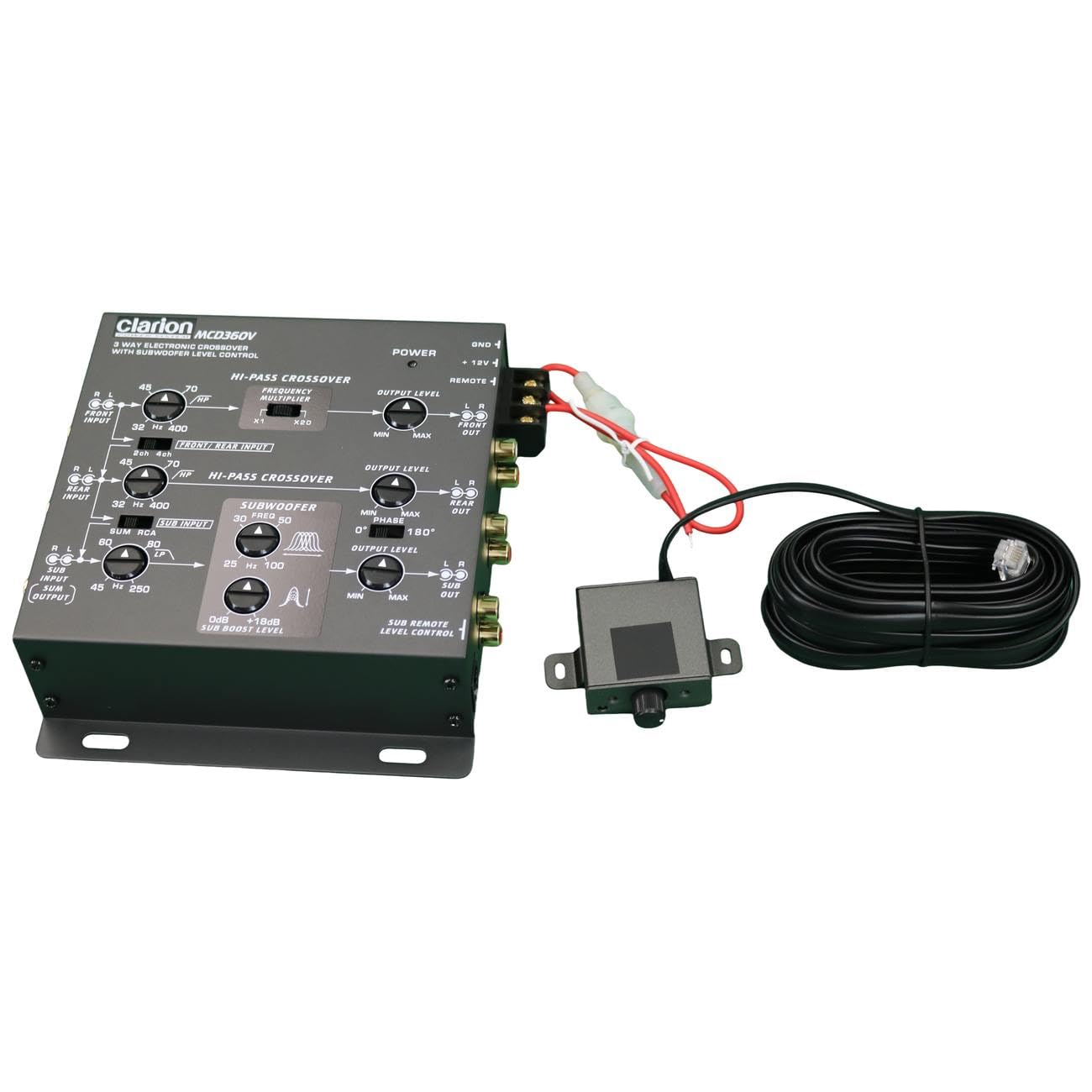 Clarion MCD360V 3 Vías 6 Canales RCA Entradas Crossover Electrónico Control Nivel Subwoofer Remoto Salida Nivel Ajustable Subwoofer Delantero Trasero