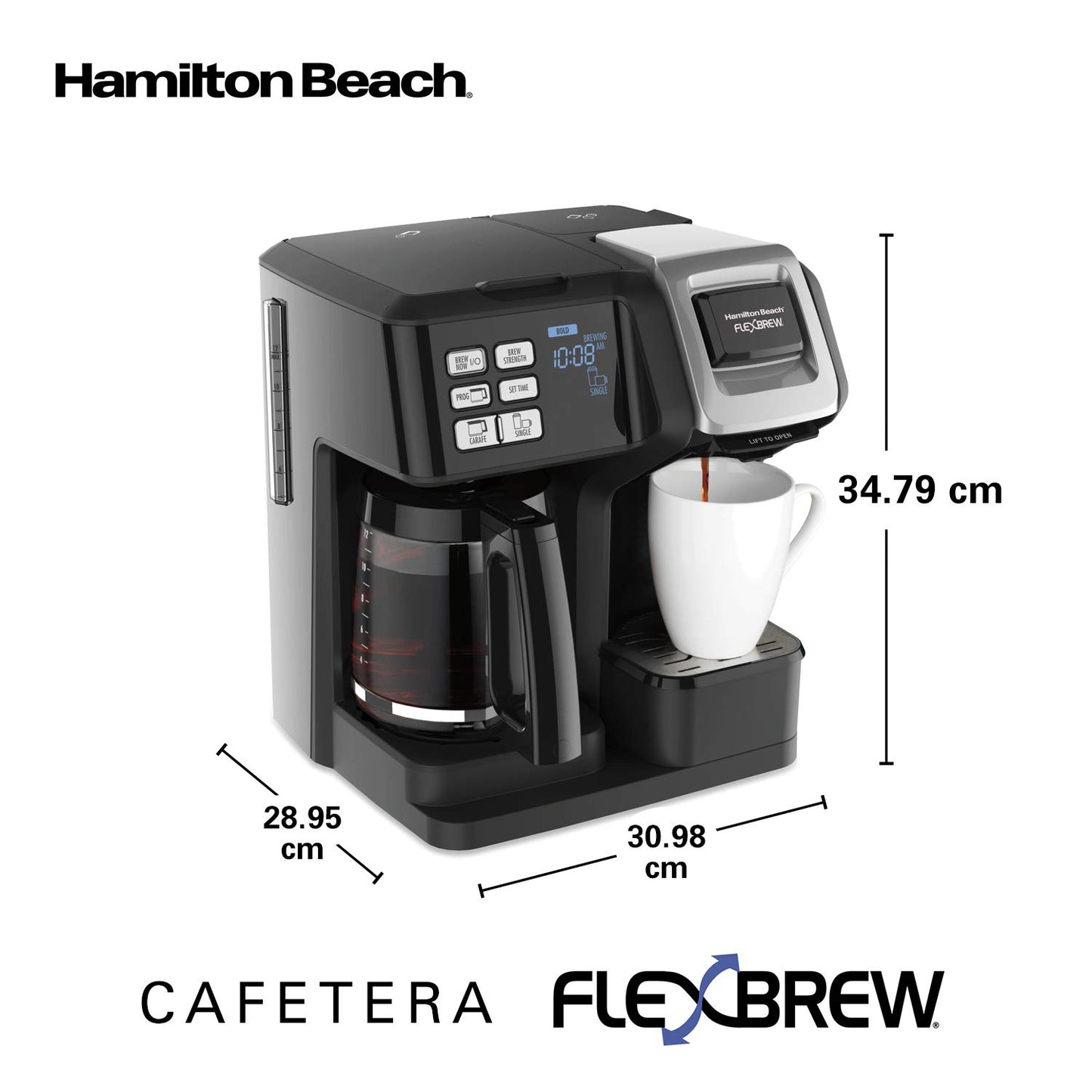 Hamilton Beach Cafetera Trío FlexBrew, con 2 Opciones de Café, Negra (49976), 12 tazas